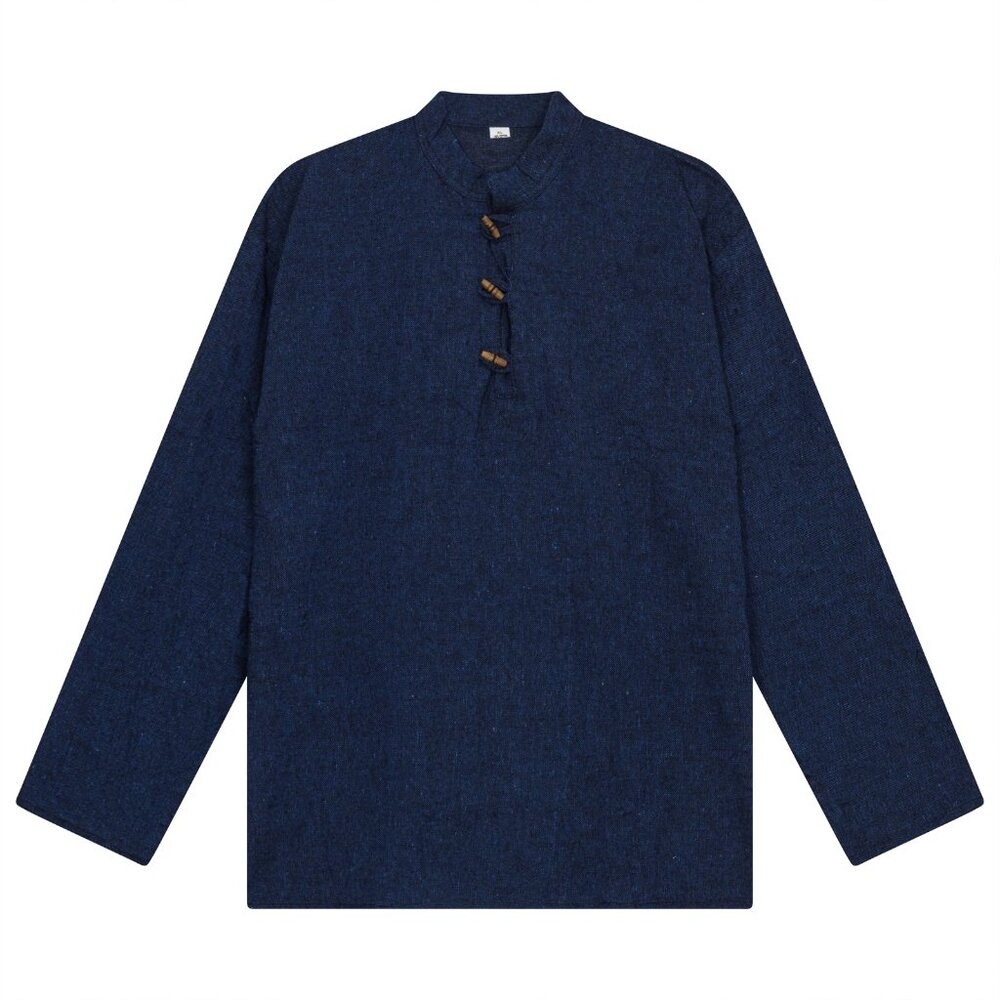 Men Hippie Shirt Collarless Plain Cotton LongSleeve button boho Top cotton
